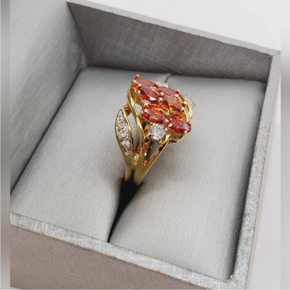 Genuine Mandarin Spessartite Orange Garnet Yellow Gold Tone / 925 Silver Ring